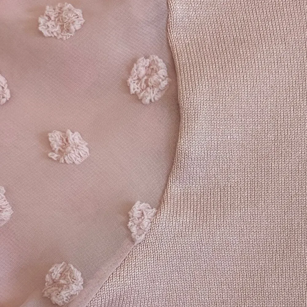 ADRIANNA PAPELL Swiss Dot Sheer Sleeve Sweater Women's Size L Dusty Pink - Picture 9 of 12